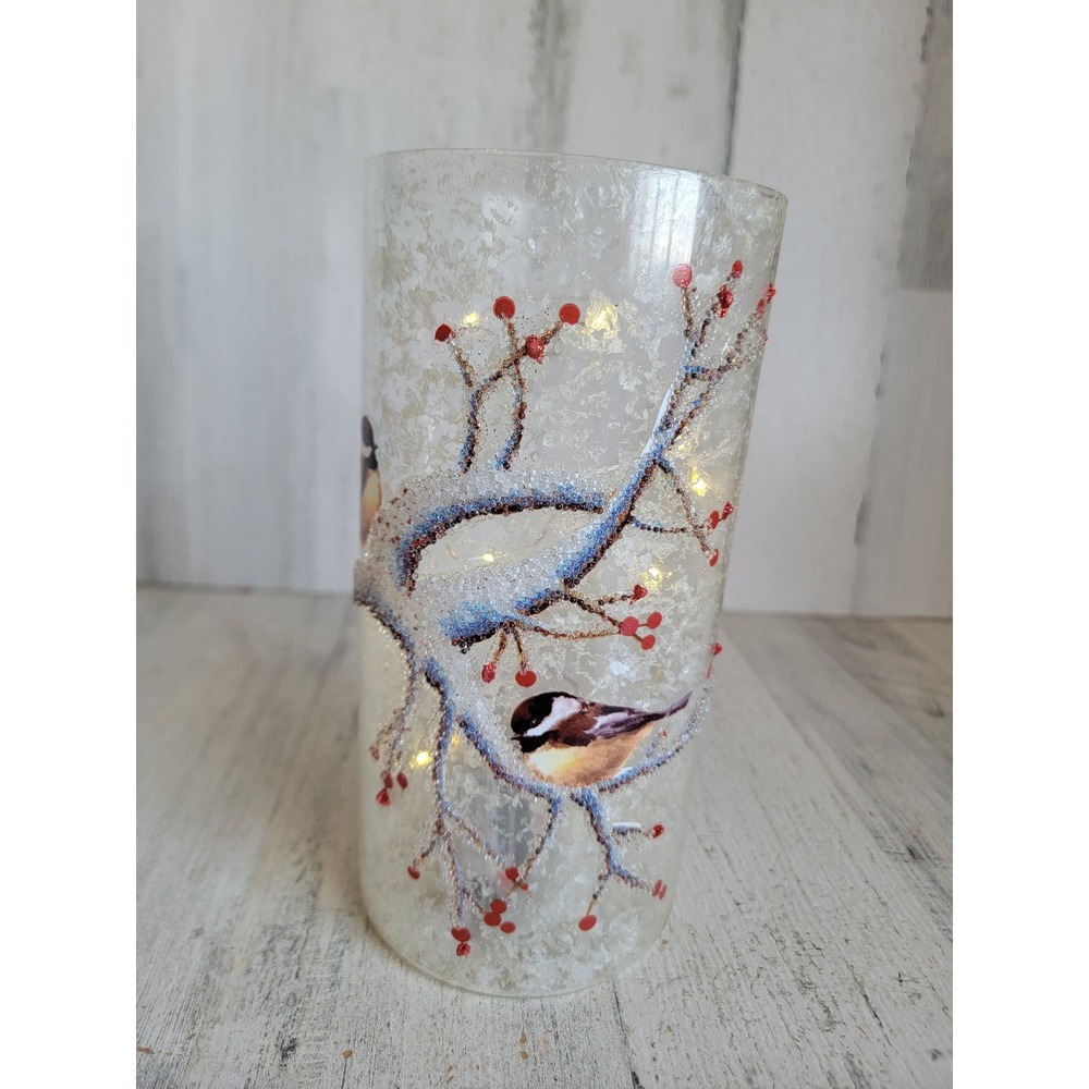 Transpac Glass light up winter bird‎ vase branch snow Xmas home decor
